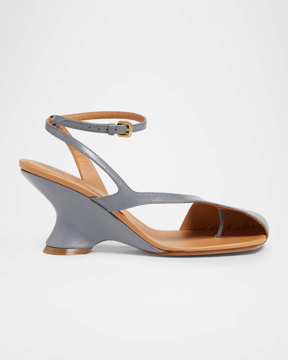 Asymmetrical Leather Wedge Sandals